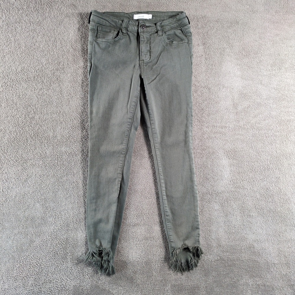 Cello Women's Olive Green Distressed Frayed Hem‎ Skinny Jeans Size 1